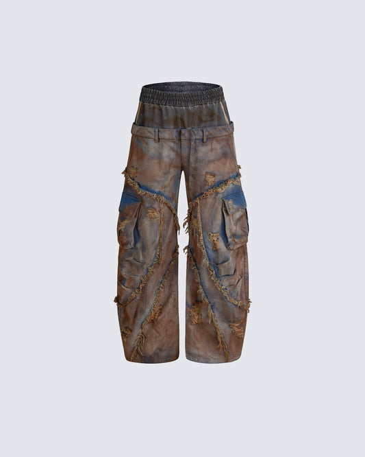 Wasteland Mud-Dyed Layered Wide-Leg Jeans