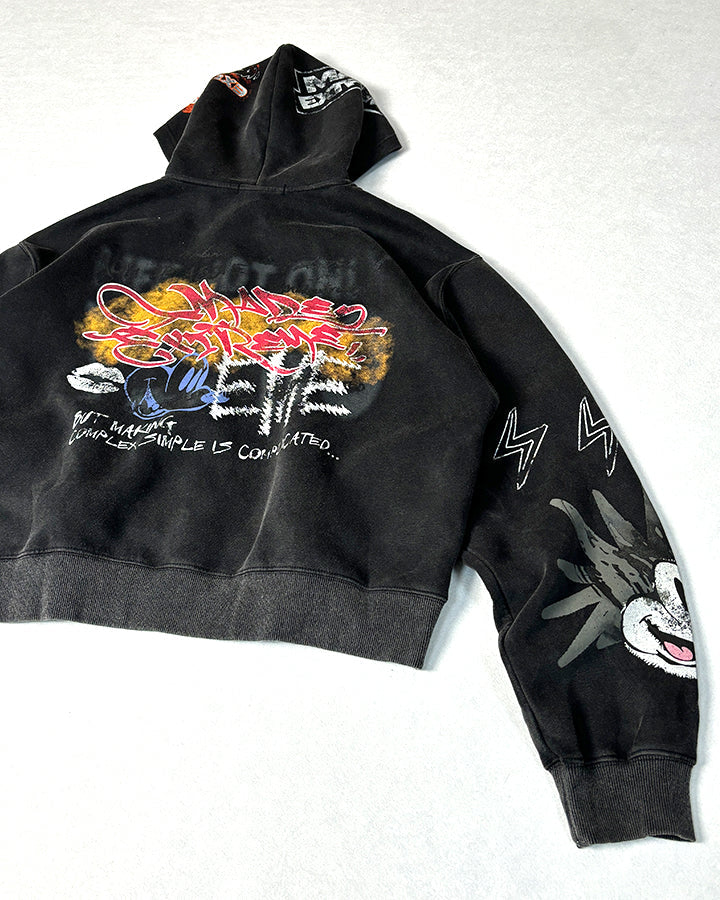 American Hip-hop Print Loose Zip-up Hoodie