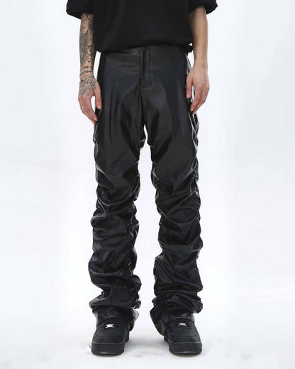 Pleated Pu Jeans