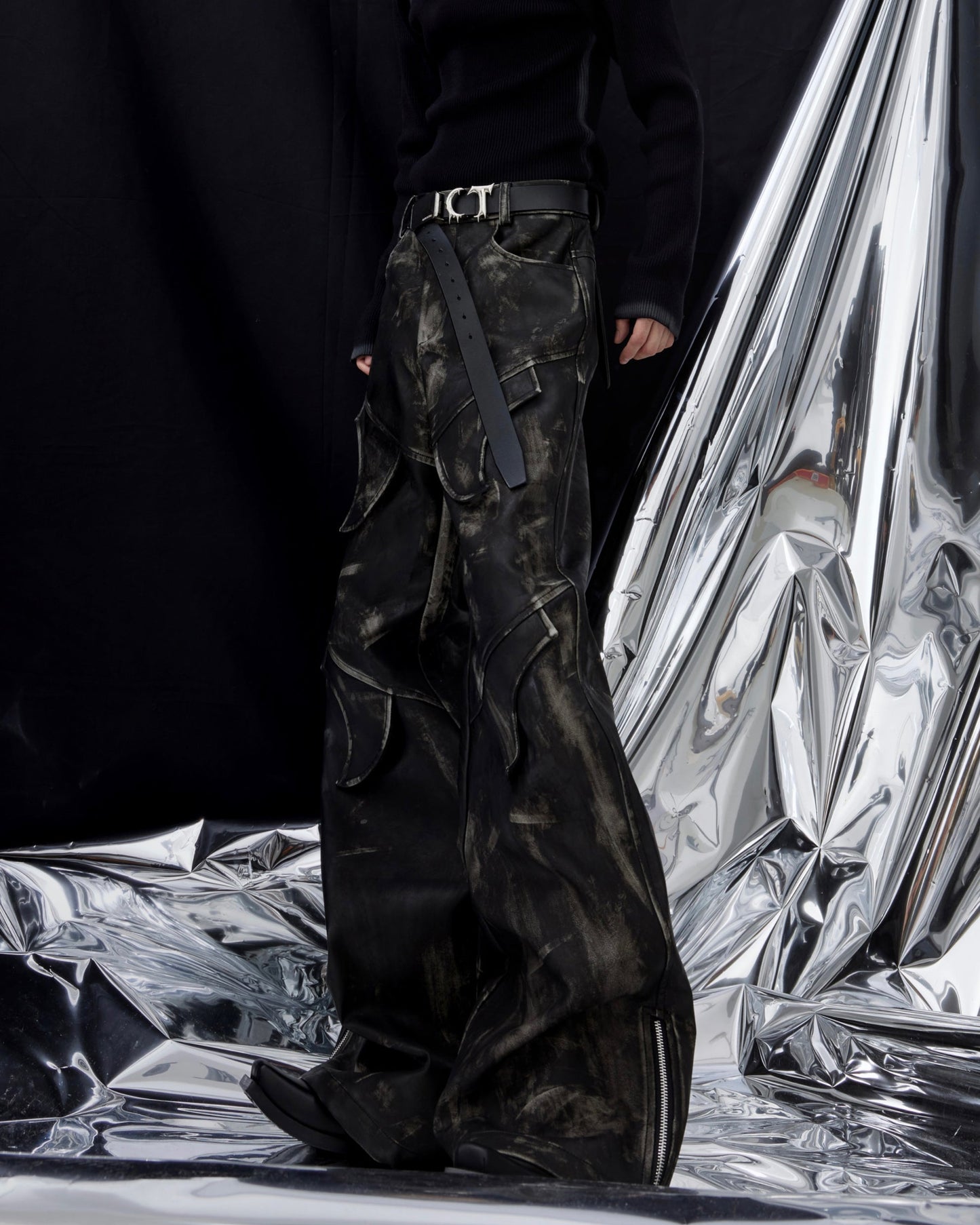 Niche Deconstructed Vintage Heavyweight PU Leather Pants