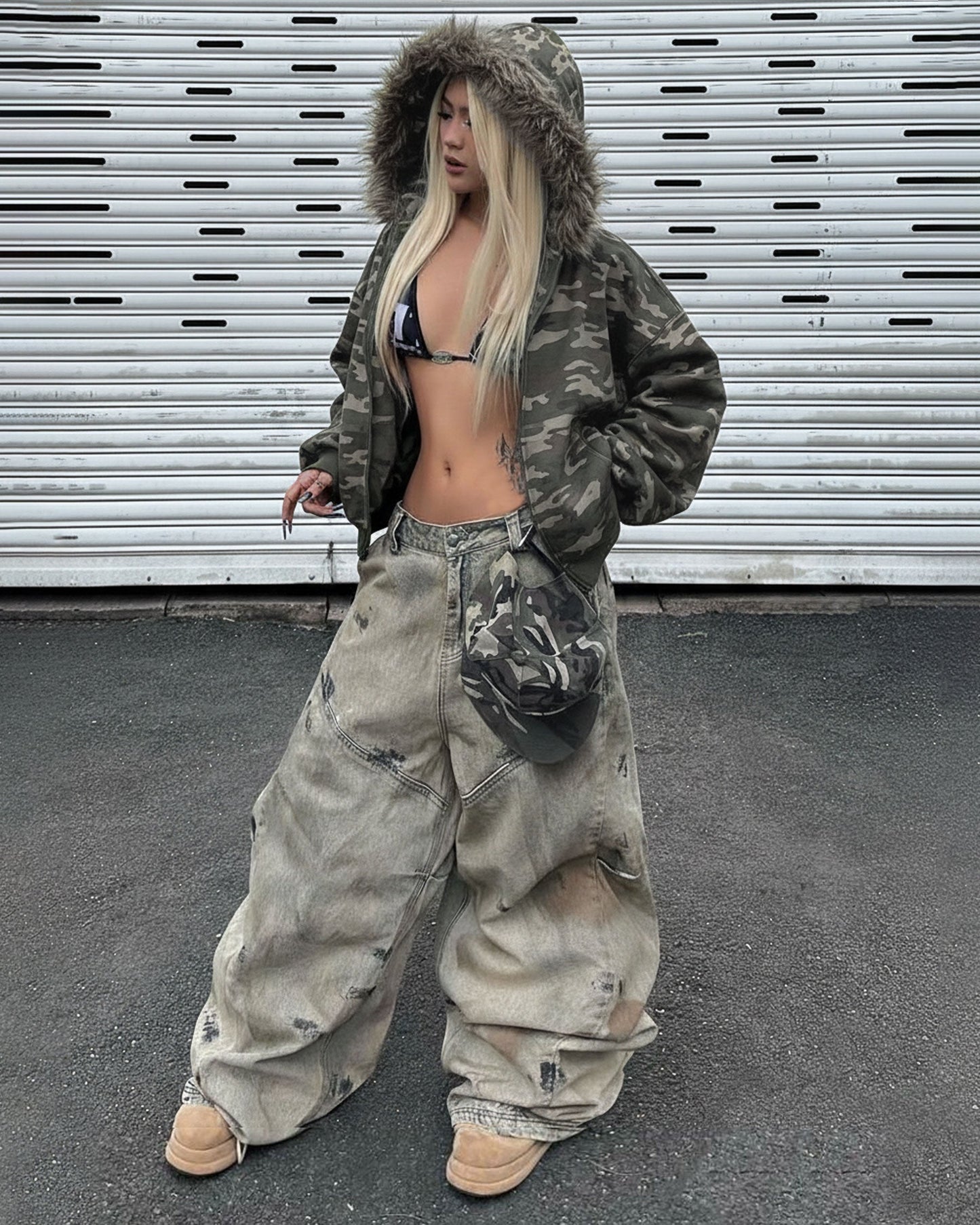 Camouflage  Fur Collar Cotton Jacket