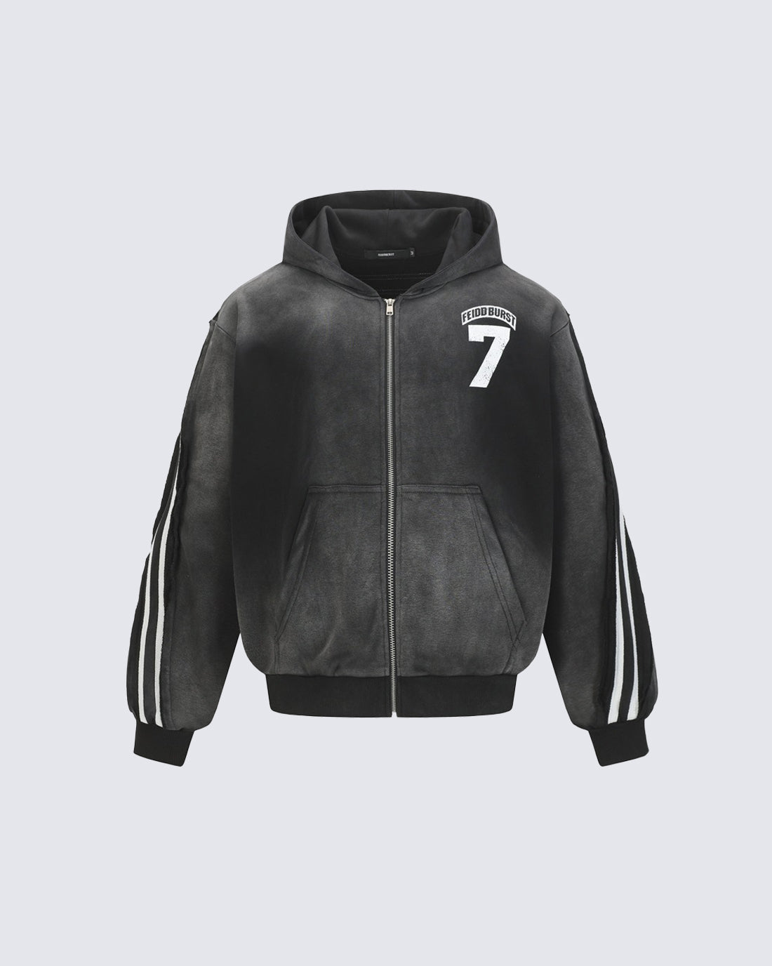 Vintage Loose Fit Washed Distressed Zip-Up Hoodie