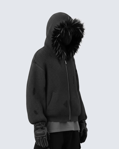 KIIKIO Destroyed Knitted Sweater Plush Coat