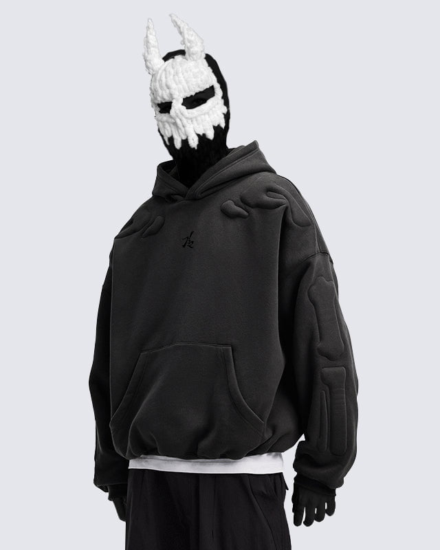 KIIKIO Warm Textured Double-Layer 3D Skeleton Hoodie
