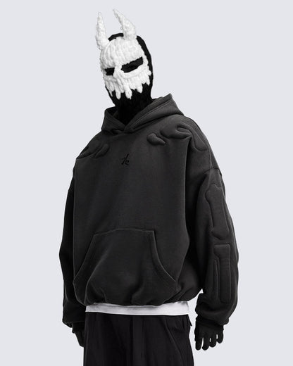 KIIKIO Warm Textured Double-Layer 3D Skeleton Hoodie