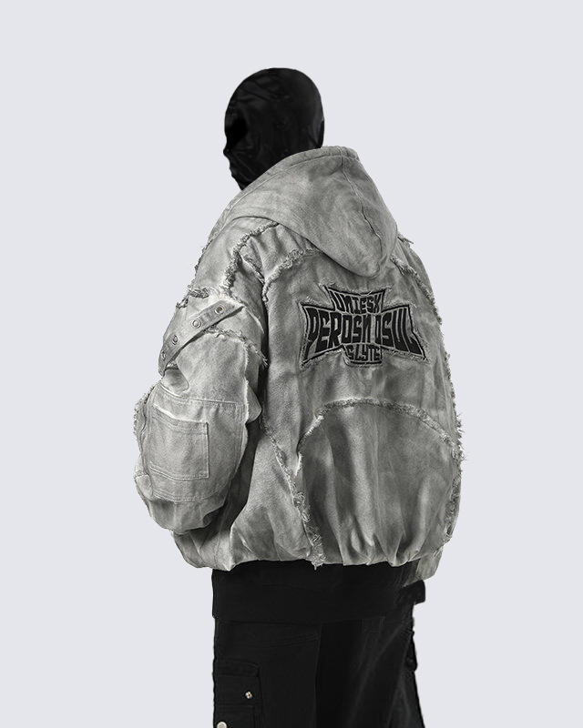 Distressed Embroidered Padded Hooded Jacket