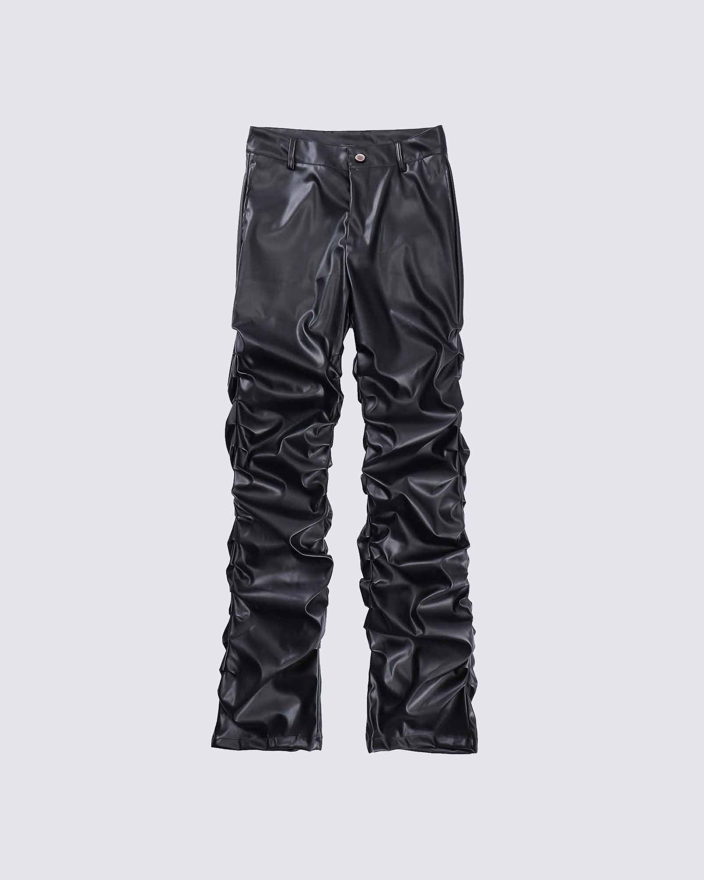 Pleated Pu Jeans