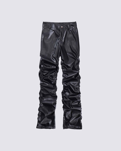 Pleated Pu Jeans