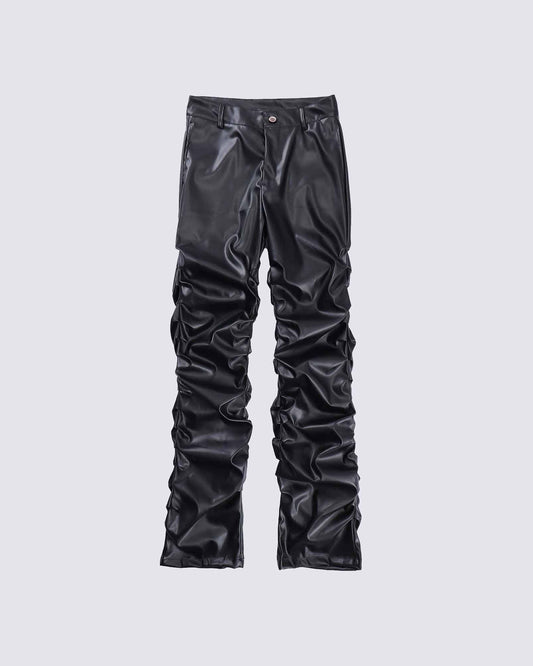 Pleated Pu Jeans