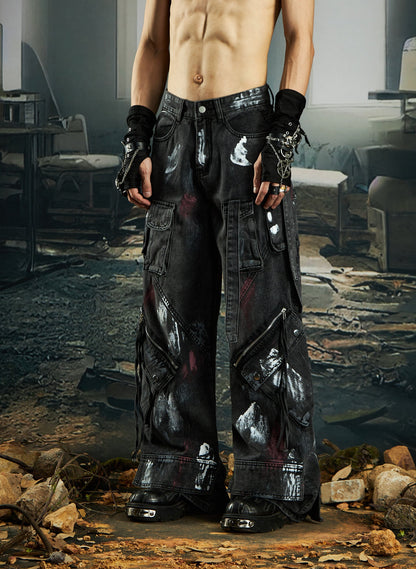 Deconstructed Graffiti Strap Cargo Jeans