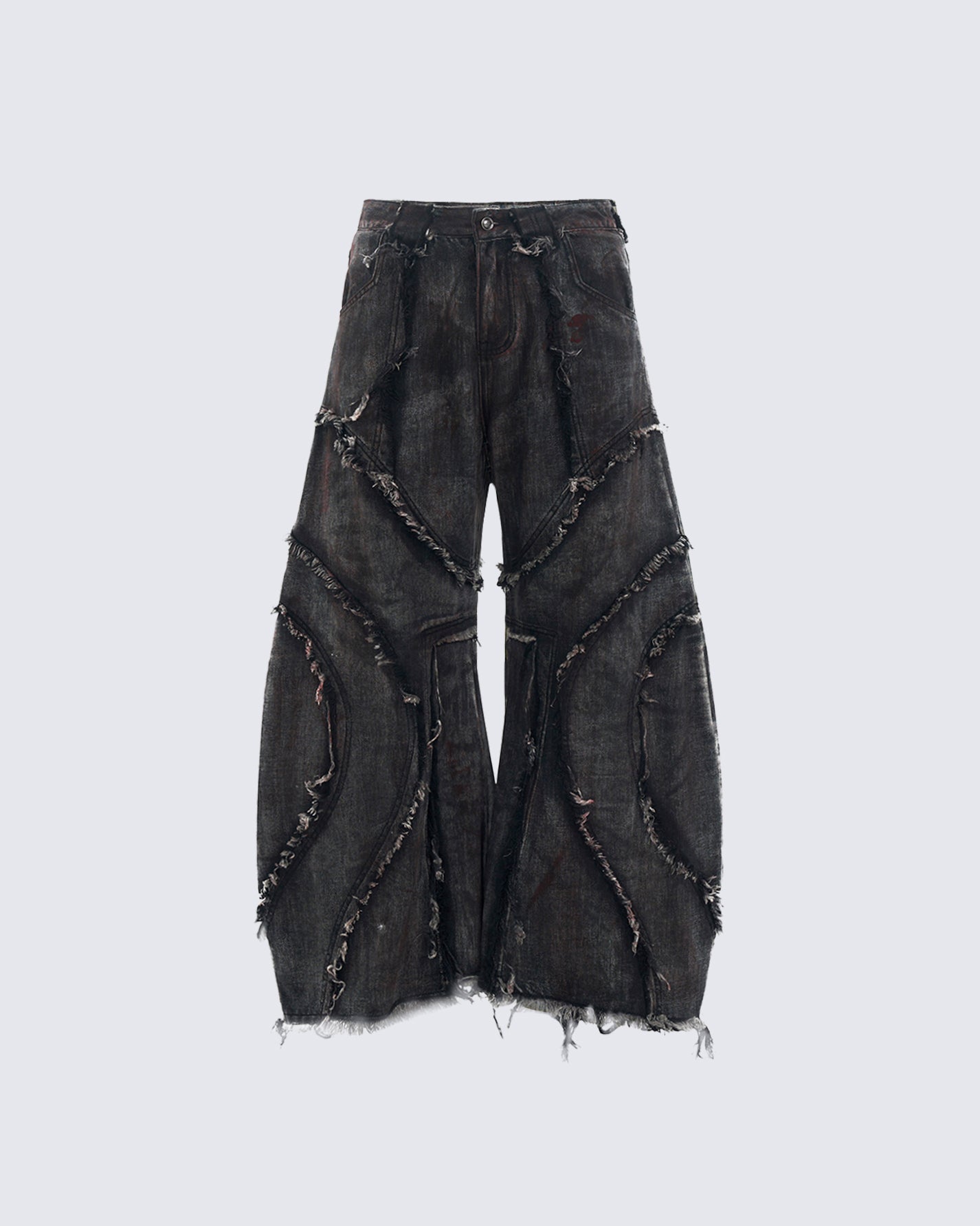 KIIKIO Distressed Black Denim Wide-Leg Pants with Frayed Details