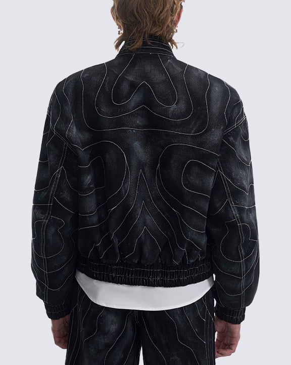 Futuristic Black Denim Bomber Jacket