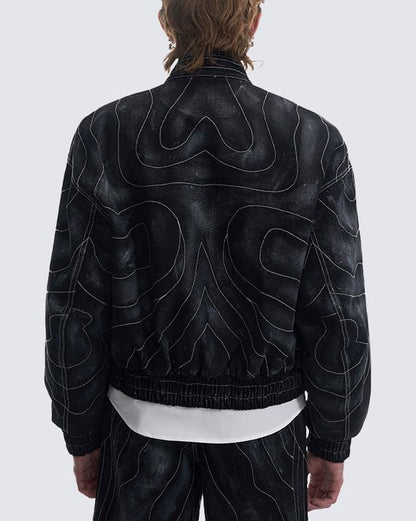 Futuristic Black Denim Bomber Jacket