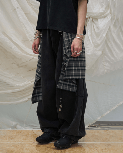 Detachable Plaid Layer Wide-Leg Pants