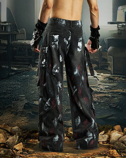 Deconstructed Graffiti Strap Cargo Jeans