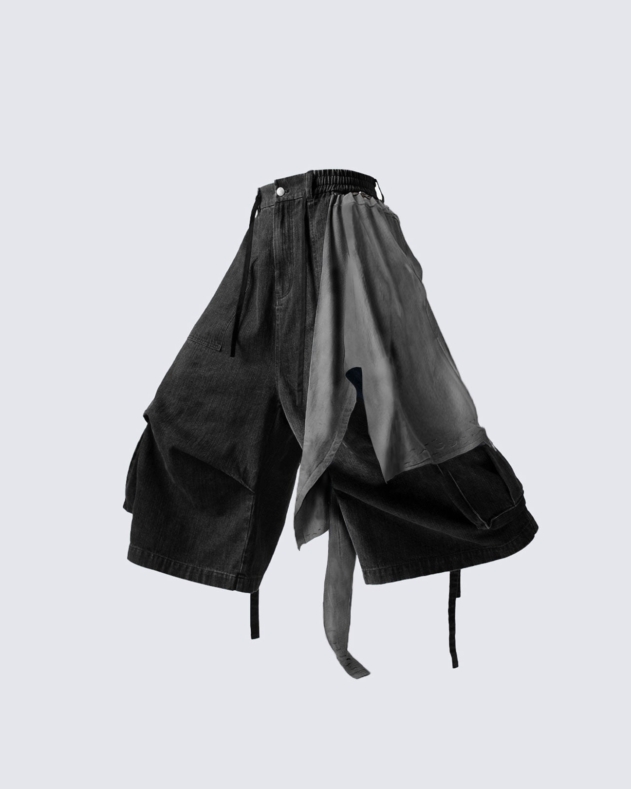 Utility Denim 3/4 Shorts with Detachable Back Flap