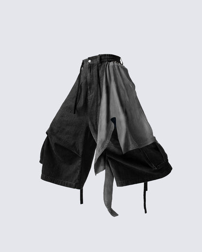 Utility Denim 3/4 Shorts with Detachable Back Flap