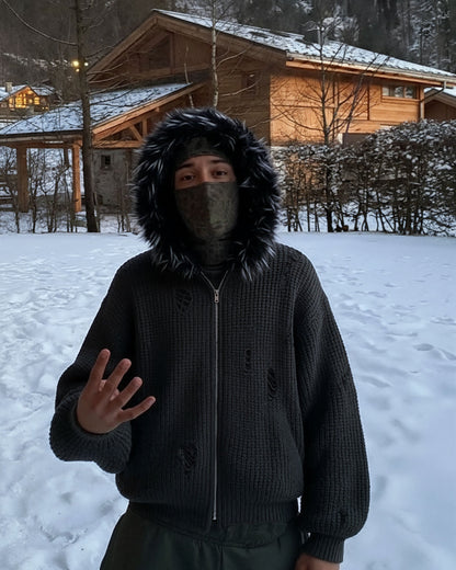 KIIKIO Destroyed Knitted Sweater Plush Coat