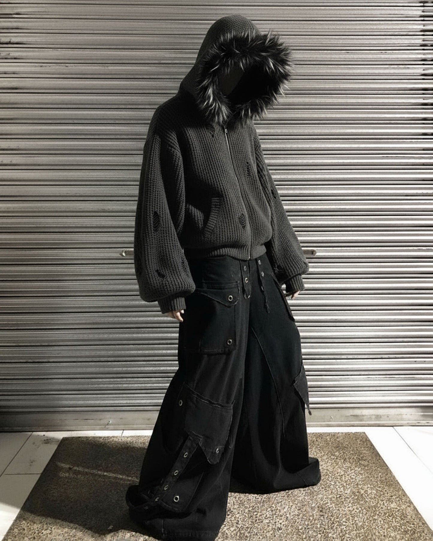 KIIKIO Destroyed Knitted Sweater Plush Coat