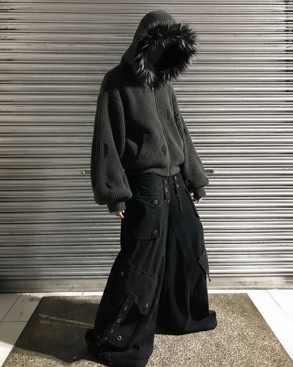 KIIKIO Destroyed Knitted Sweater Plush Coat