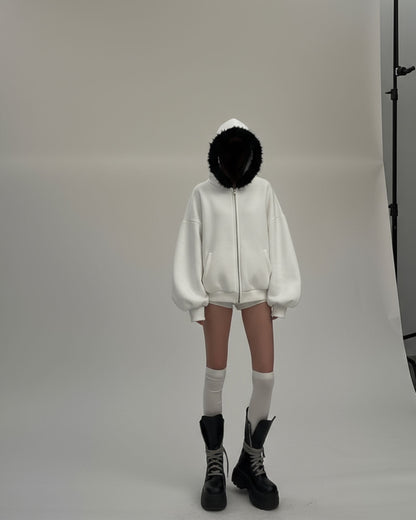 KIIKIO Fur Collar Cozy Hoodie
