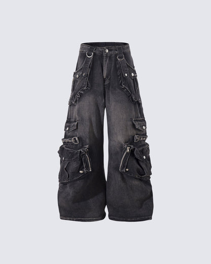 Vintage Streetwear Cargo Flared Jeans