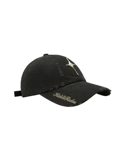 Distressed Baseball Cap With Cross