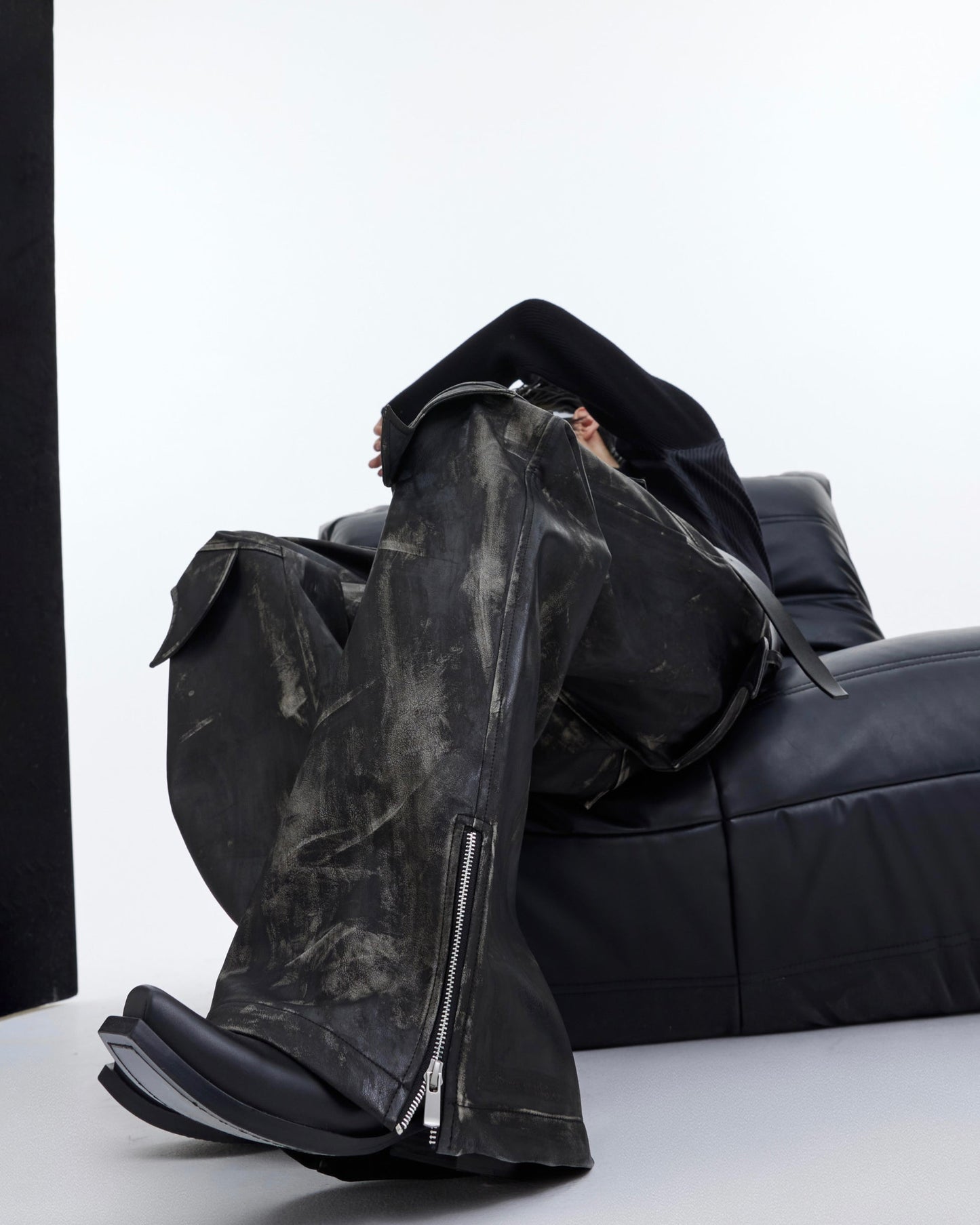 Niche Deconstructed Vintage Heavyweight PU Leather Pants