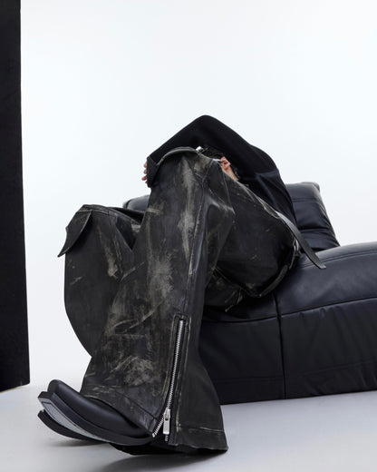 Niche Deconstructed Vintage Heavyweight PU Leather Pants