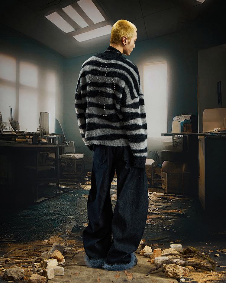 American Retro Plaid Patchwork Denim Pants