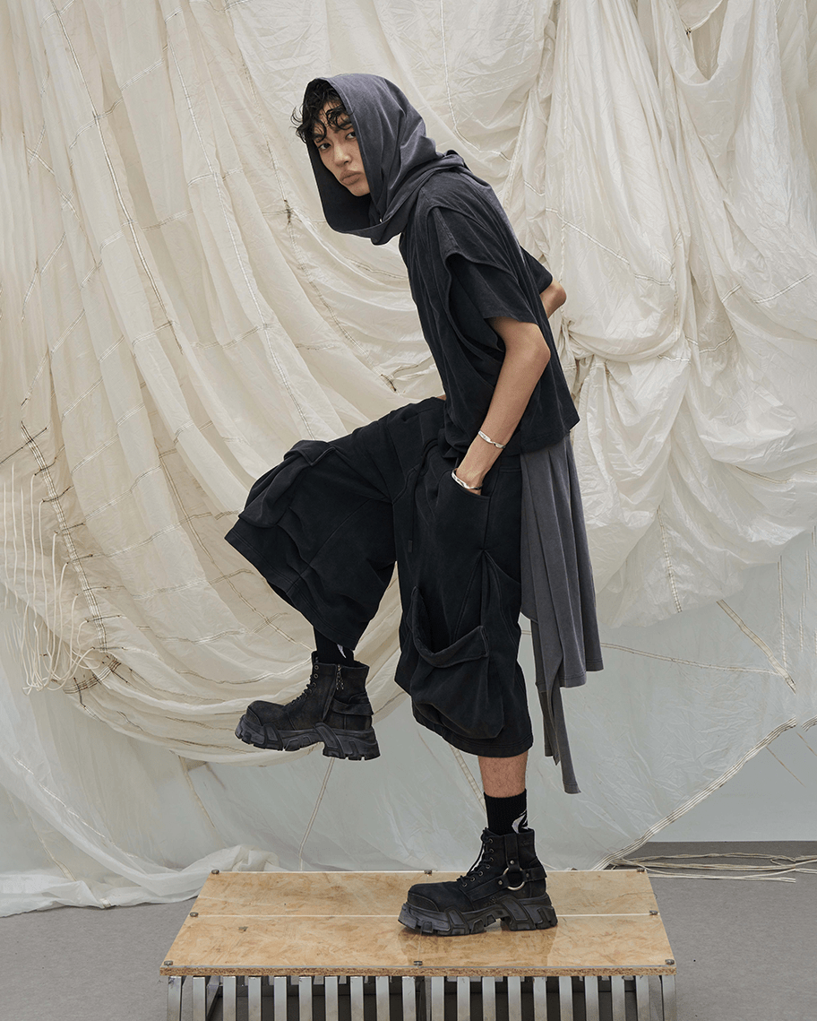 Segmented Wide Cropped Hoodie