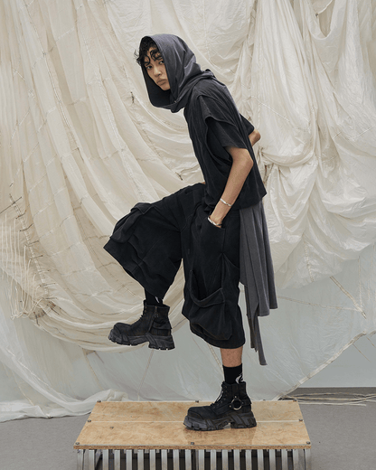 Segmented Wide Cropped Hoodie