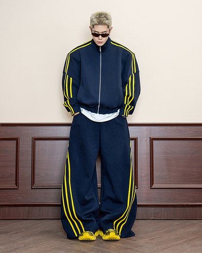 Wide-Leg Contrast Stripe Track Pants