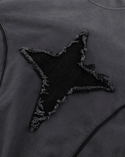 Distressed Star Patchwork Oversized Sweatshirt