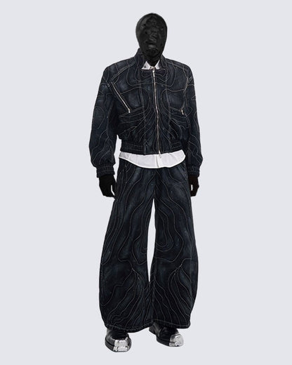 Futuristic Wide-Leg Denim Pants