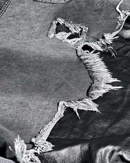 Deconstructed Layered Distressed Leather Jacket