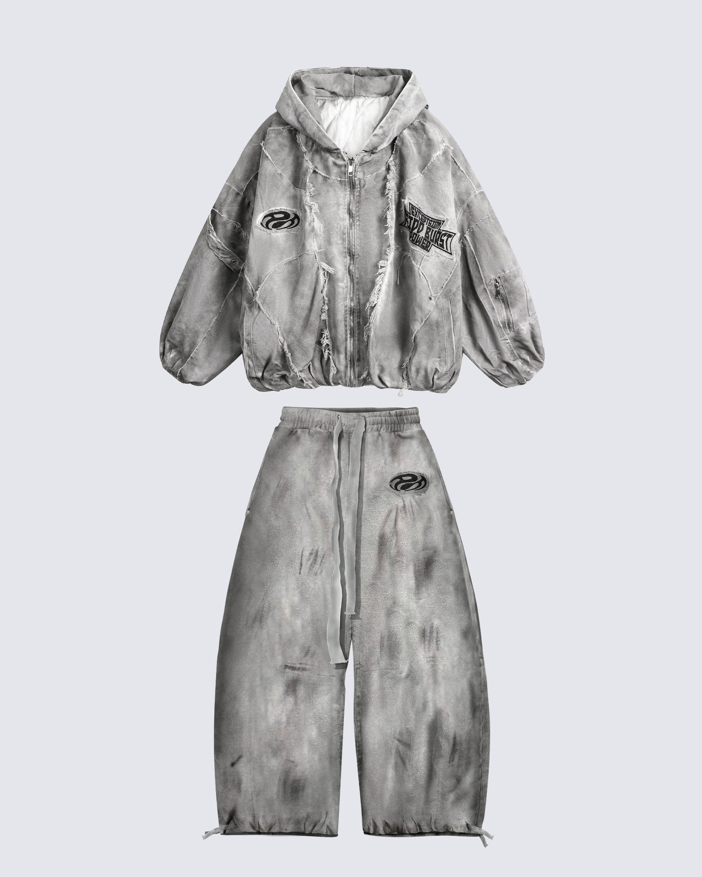 Distressed Dirty Curved-Cut Drawstring Sweatpants