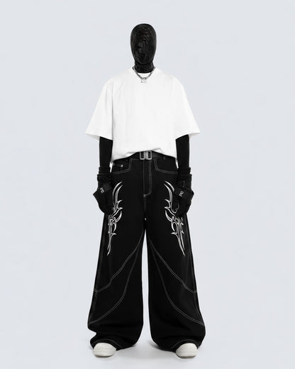 Rebellious Threads—Bold Black Denim Pants