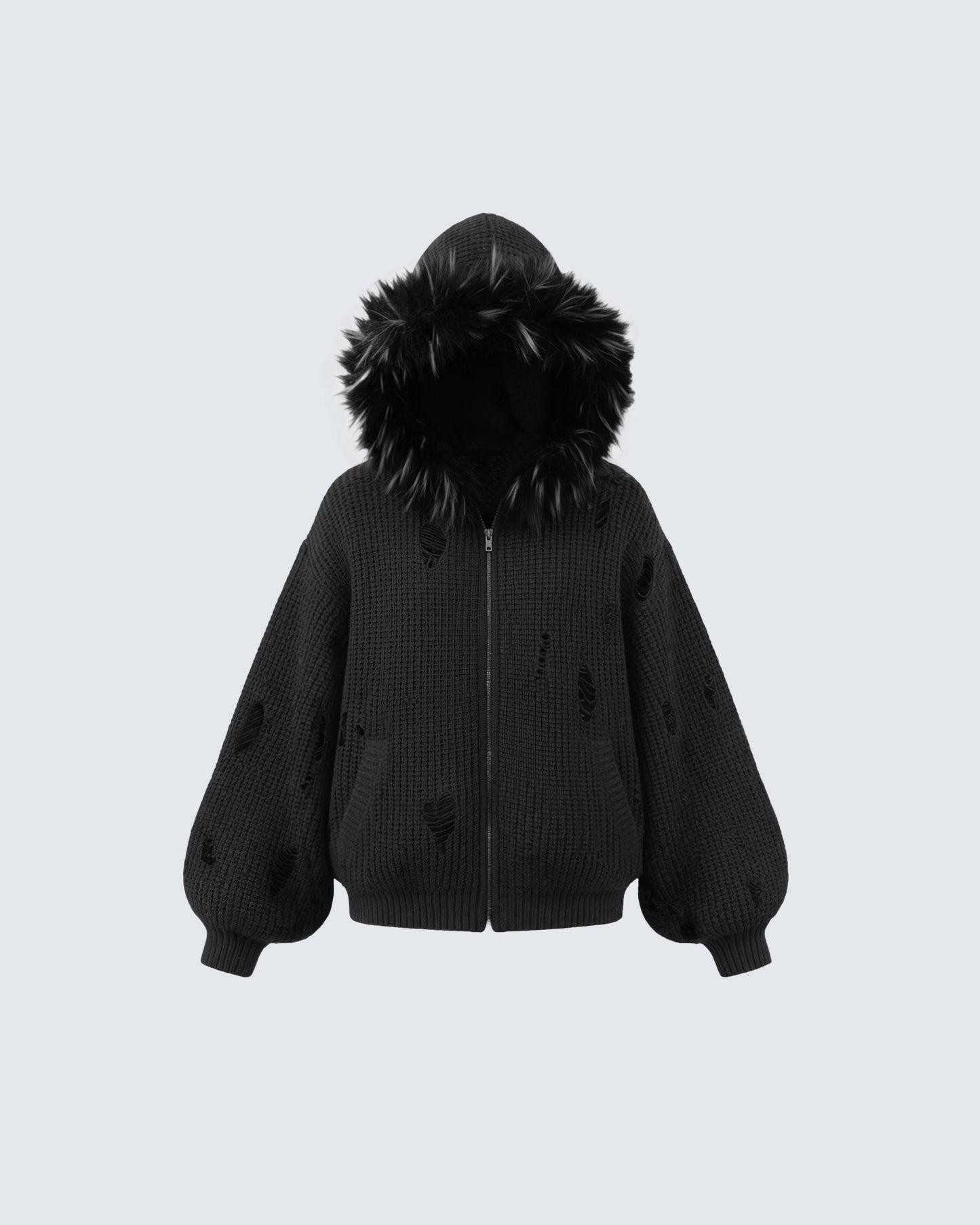 KIIKIO Destroyed Knitted Sweater Plush Coat