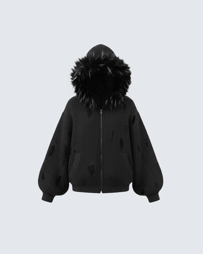 KIIKIO Destroyed Knitted Sweater Plush Coat