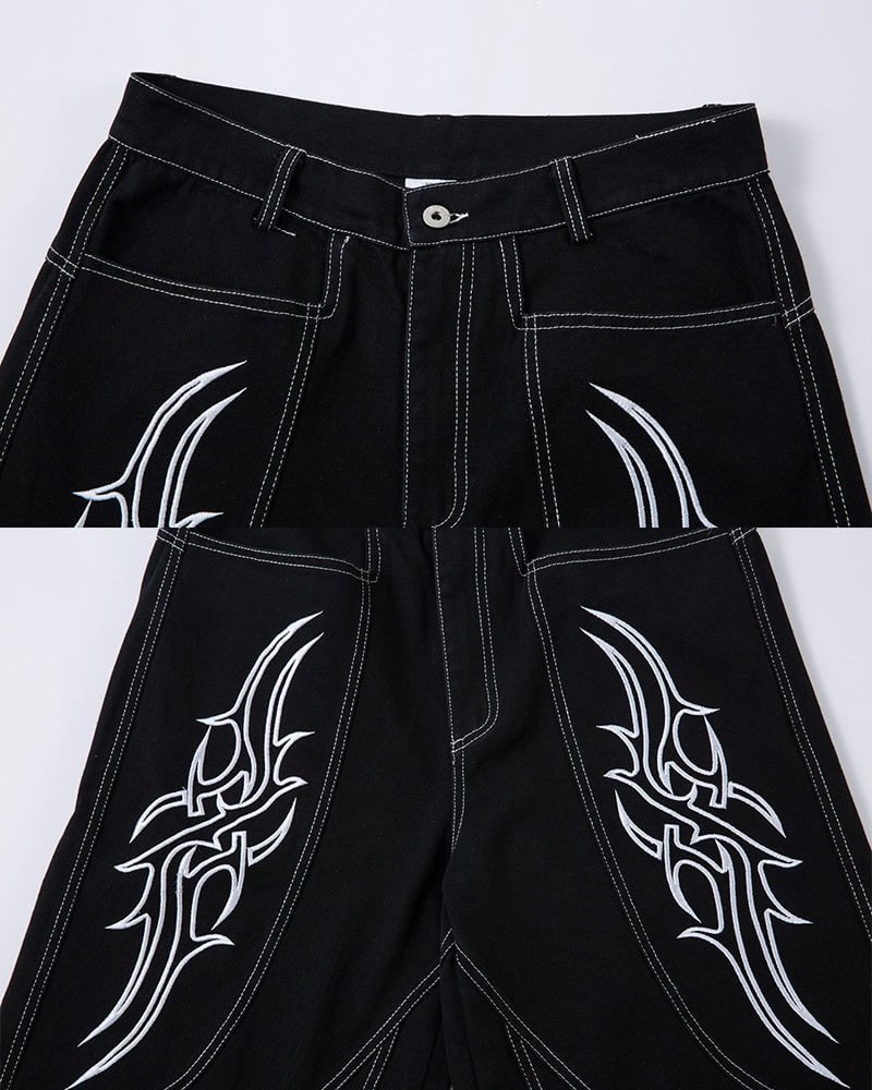 Rebellious Threads—Bold Black Denim Pants