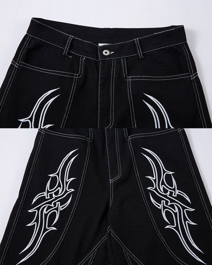 Rebellious Threads—Bold Black Denim Pants