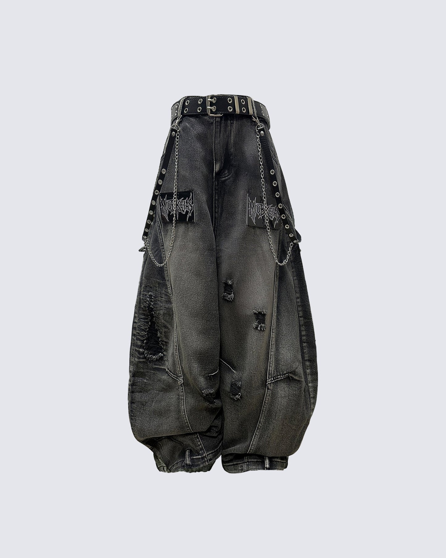 American Avant-Garde Distressed Letter Wide-Leg Jeans