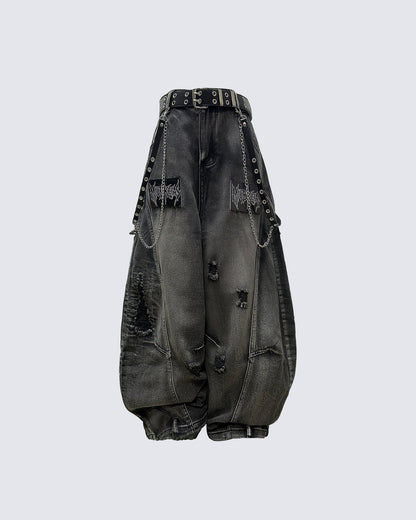 American Avant-Garde Distressed Letter Wide-Leg Jeans