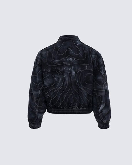 Futuristic Black Denim Bomber Jacket