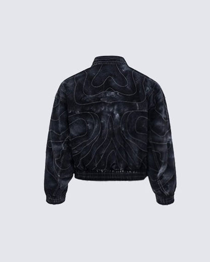 Futuristic Black Denim Bomber Jacket