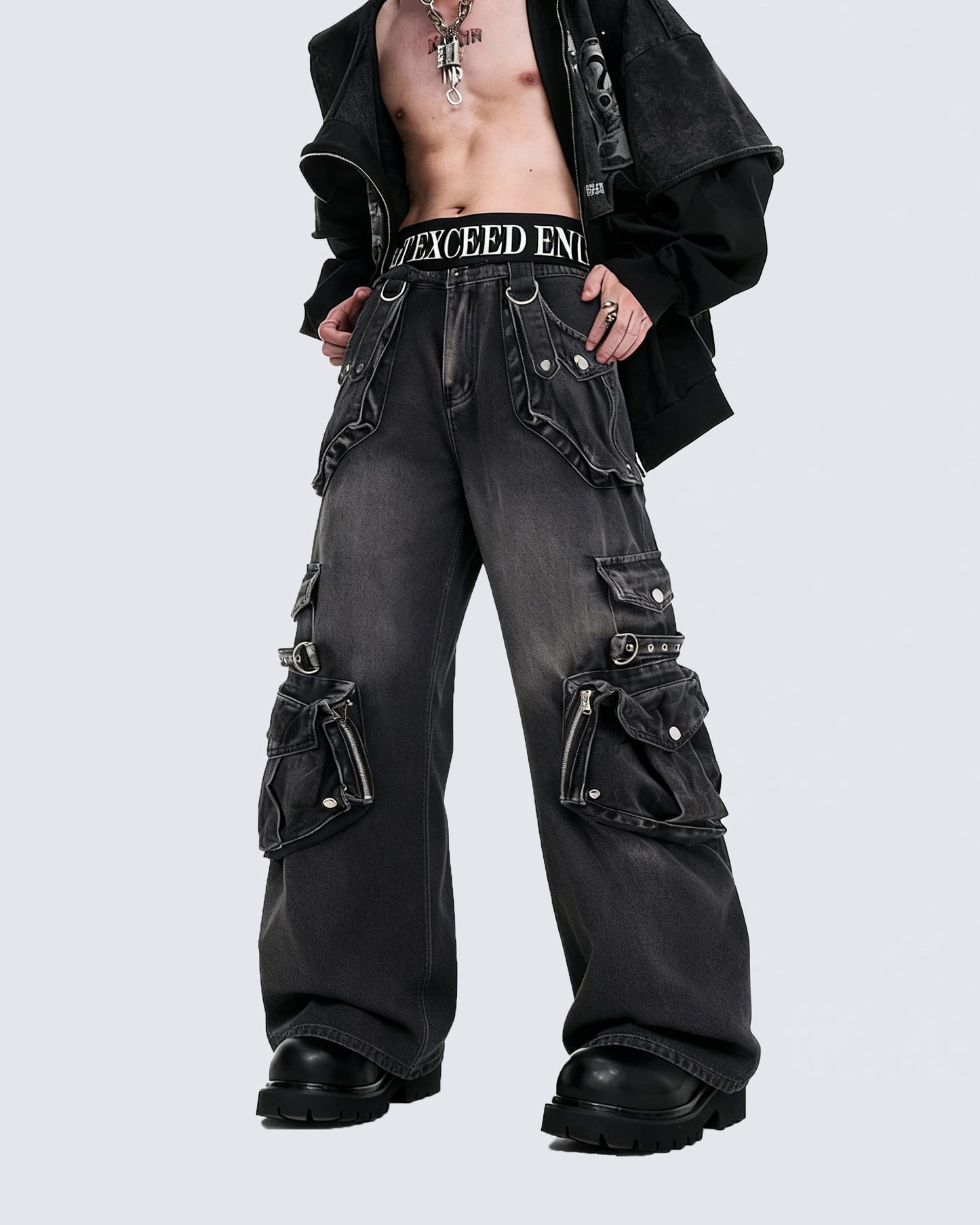 Vintage Streetwear Cargo Flared Jeans