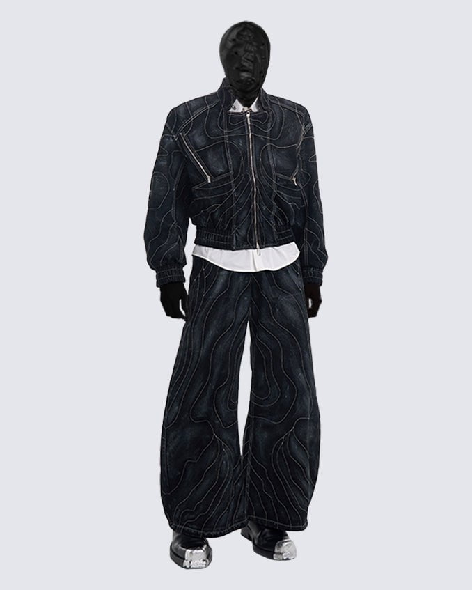 Futuristic Black Denim Bomber Jacket