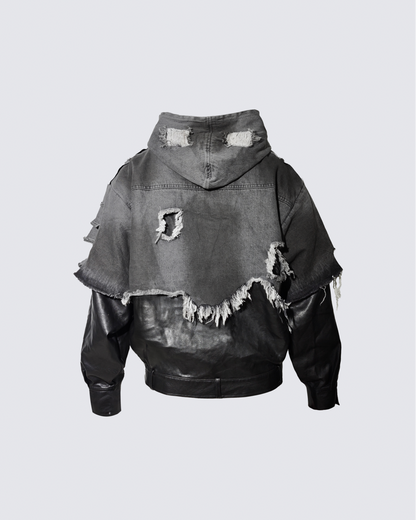 Deconstructed Layered Distressed Leather Jacket