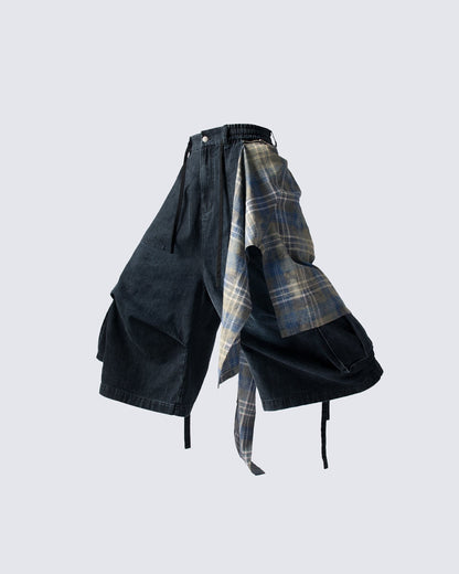 Utility Denim 3/4 Shorts with Detachable Back Flap